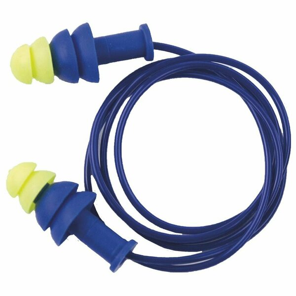 Sellstrom Reusable Non-Allergenic polymer Ear Plugs, Tapered Shape, 27 dB, Blue/High Visibility Green S23421